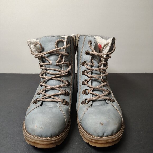 Rieker Boots Women's Size 39 Blue Sherpa Lace Up Zip Chunky Heel Snow Ankle - Picture 3 of 13